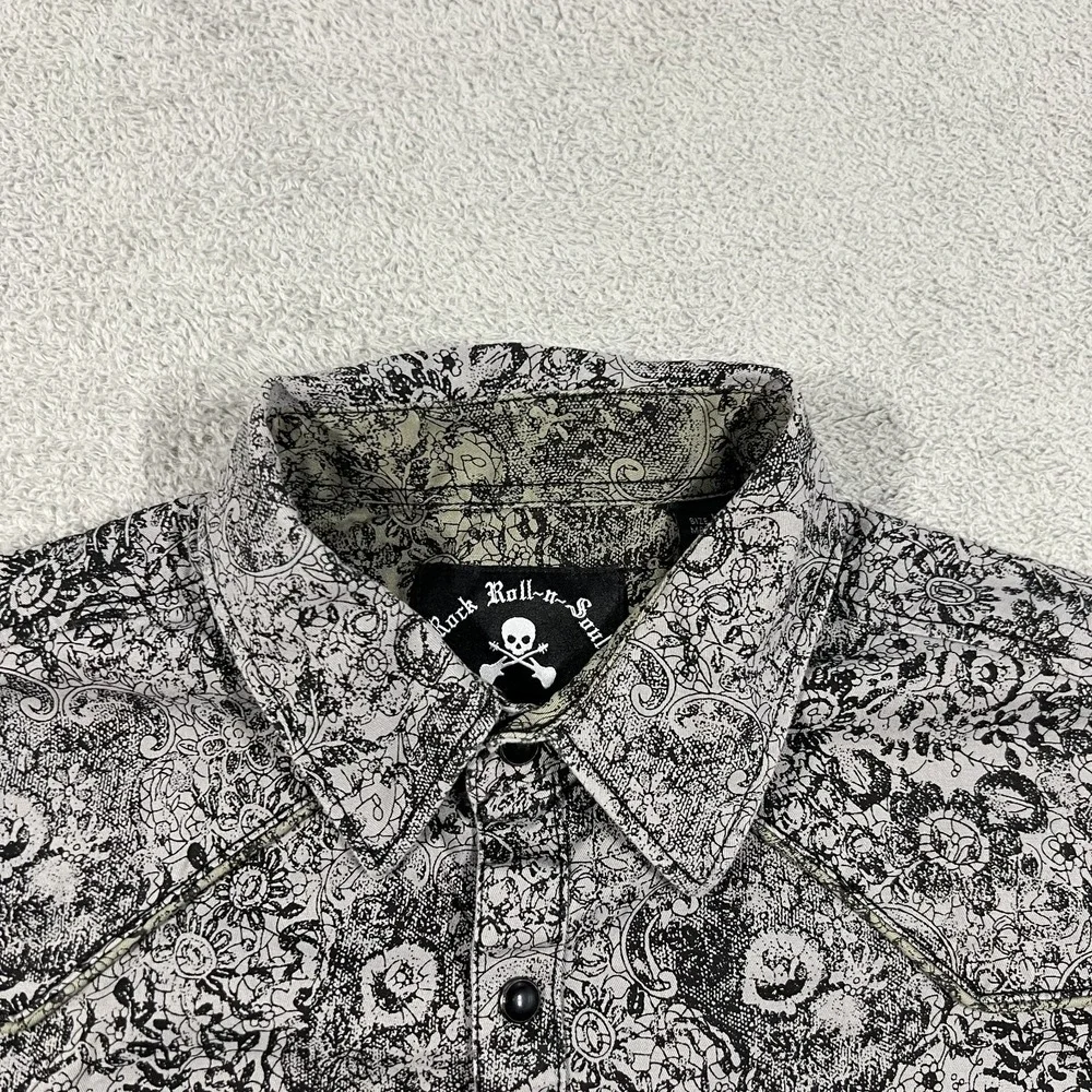 Rock Roll N Soul Pearl Snap Shirt Mens Large Floral Western Long Sleeve